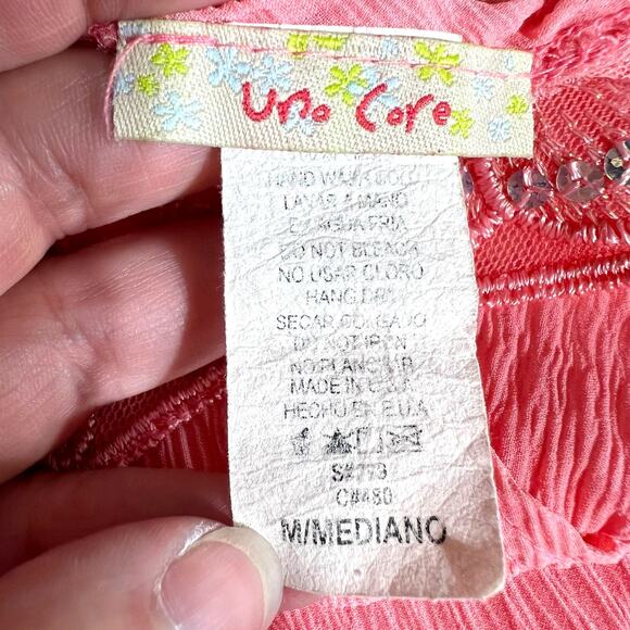 Uno Core Womens Blouse Top Sleeveless Pullover Sequin Nearly Sheer Pink Medium - Picture 9 of 10